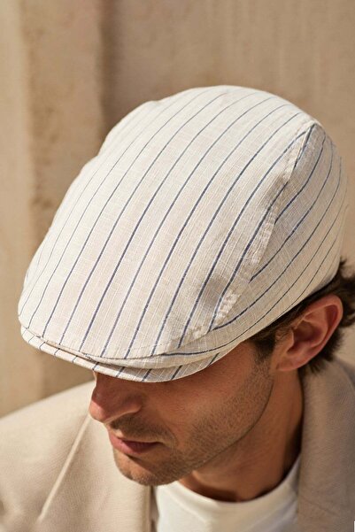 Külah Portofino Stripe Linen Textured Slim Fit Kasket – Flat Cap |   Riviera ...
