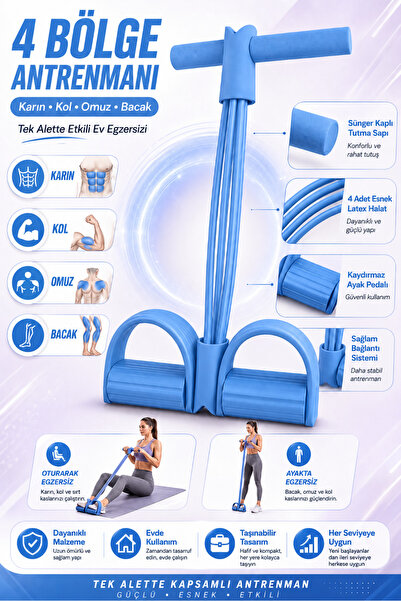 Soft Kare Body Trimmer Spor Lastiği 4 Halatlı Direnç Lastikli Evde Egzersiz A...