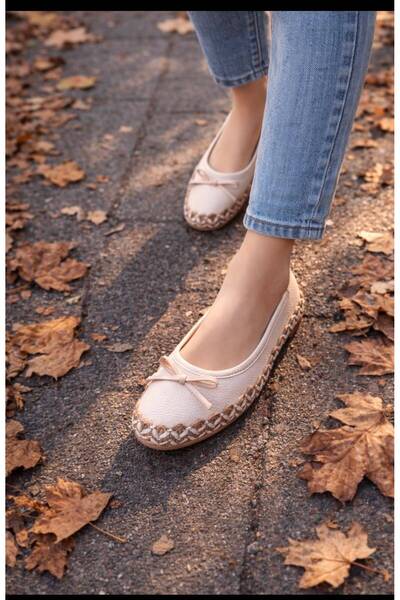 MGEStore Women's Straw Detailed Ballerina Shoes, Daily Comfortable Flat Sole,...