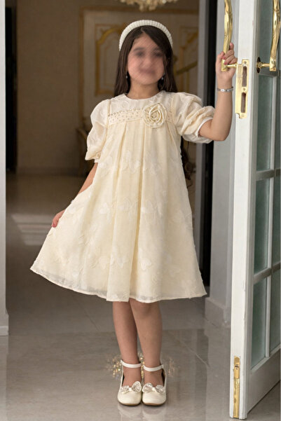 JO FASHION Girls' Short Length Dress with Soft Design in Beige Color