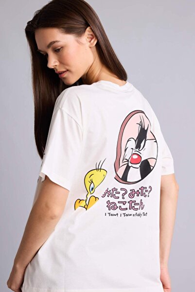 DeFacto Looney Tunes Oversized Crew Neck Back Print Short Sleeve T-Shirt H419...