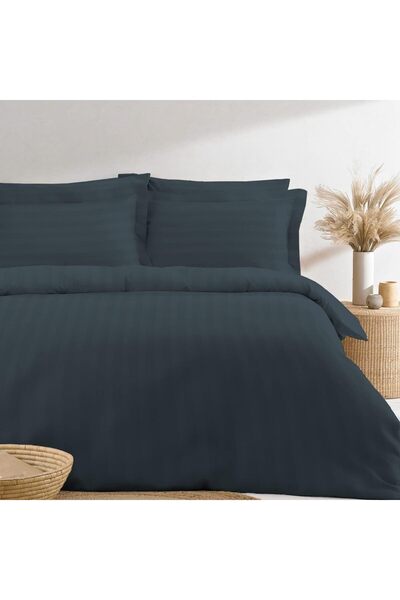 PIZUNA Cotton Striped Double Duvet Cover 200x200 cm Dark Grey, 300 Thread Cou...