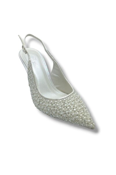 Cakgo Desire 5012-26 Silvery Satin Pearl Stone Thin Heel Women's Stiletto 8,5cm