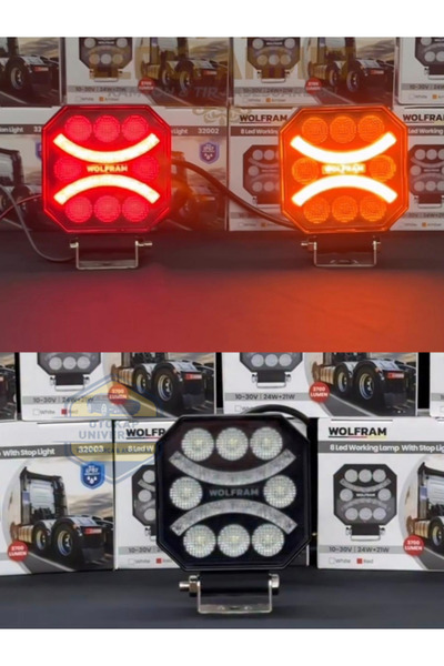 WOLFRAM 8 Led Emojili E Belgeli Çalışma Lambası 12-30V 45W Off Road 1 Adet Tr...