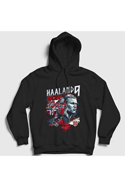 Presmono Hanorac unisex negru Nor Haaland Erling de fotbal cu glugă 615596tt
