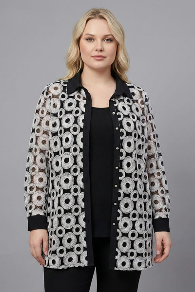 bihan store Plus Size Patterned Long Sleeve Snap Button Shirt Jacket 2503-Black