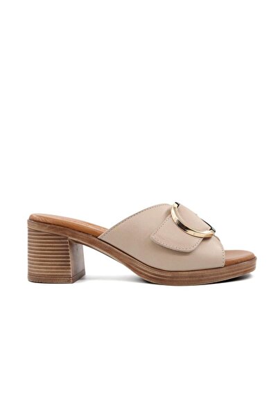 Castle Black 45270 Genuine Leather Beige Women's Slippers