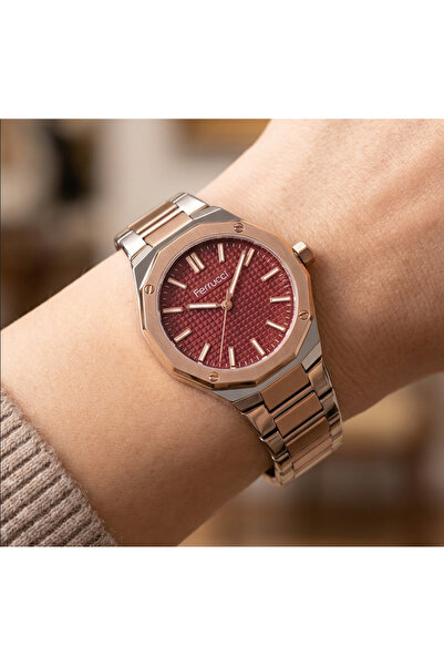 Ferrucci Burgundy Dial Waterproof Steel Case Women's Wristwatch