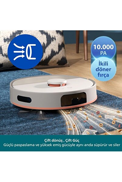 Philips 10000Pa Akıllı Robot Süpürge ve Mop Çizgi Lazer Navigasyon Dolanma Ön...