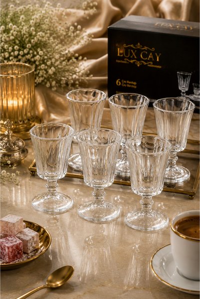BLN HOME Set of 6 Glass Coffee and Water Glasses with Stand Transparent Glass Cup Set Espresso Turkish Coffee Serving Cups