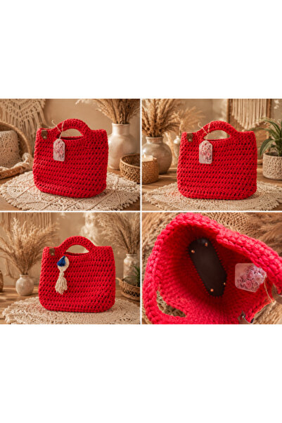 Handmade geantă roșie croșetată – Stil Boho Chic