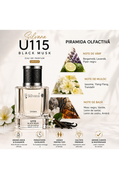 Silvana U115 Unisex 50 ml – Aromă Black Musk, floral-moscată, curată și miste...