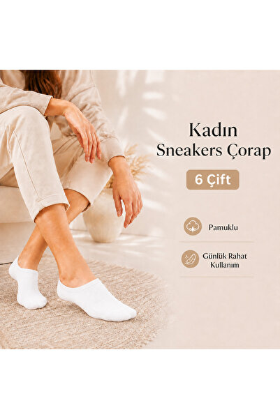 YZC Prime Kadın Sneakers Çorap 6 Çift Pamuklu Görünmez Bilek Altı Günlük Raha...