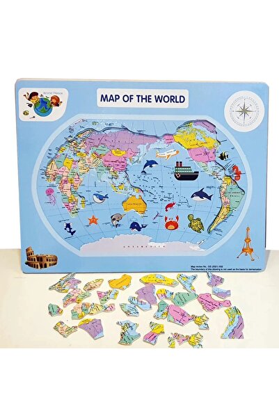 sallma Puzzle educativ din lemn harta lumii cu piese mari si ilustratii vesel...