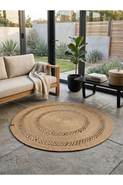 Thalia Home Jüt Halı Yuvarlak Hasır Halı Kilim Yolluk