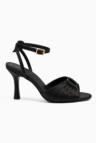 Sira Official Yola Black Satin Thin Heeled Shoes