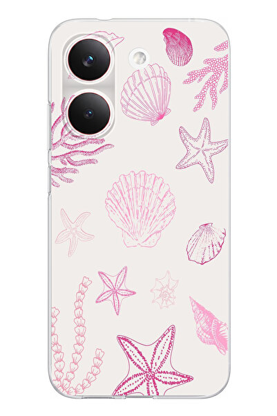 TechTree POCO X8 PRO Uyumlu Pembe Deniz Yıldızı ve Kabuk Baskılı Silikon Kılıf