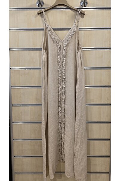 Park Moda Linen Dress with Rope Straps and Tassel Detail