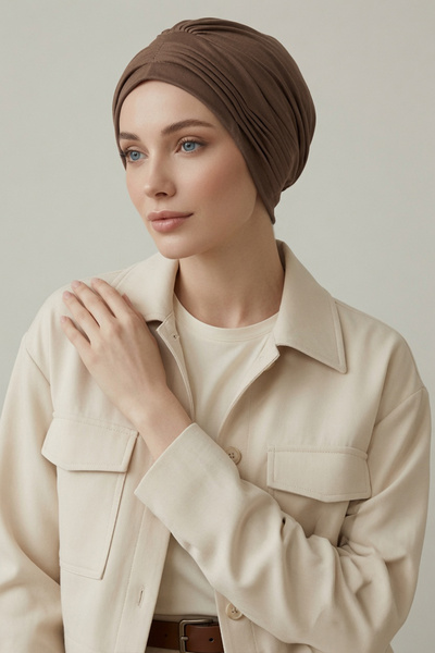 Aisha's Design Thin Pleated Stitched Combed Cotton Bonnet, B-19, Chocolate