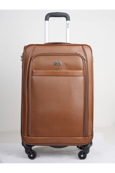 KTMC Medium Leather Luggage Lightweight Trolley Bag with 4 Spinner Wheels and...