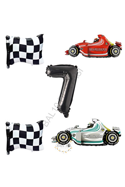 BAL10 DÜNYASI Bal10 Checkered Racing Vehicles Themed Birthday Set Age-7