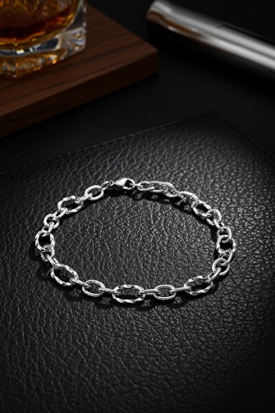 Lorivelle Premium Textured Oval Chain Men's Bracelet - Silver Color, Classic ...
