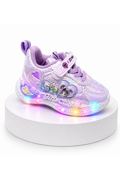 Superbaby Pantofi sport cu lumini LED, Model Shine, Piele ecologica, Fete, Mov