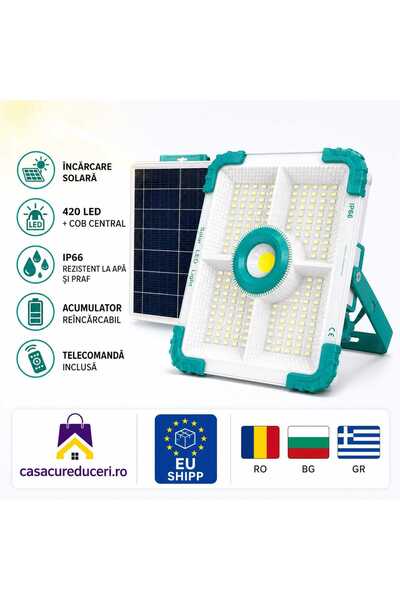 ANY SHOP MARKET Lampă Solară LED Portabilă 420 LED + COB Central, 2100 lm, 50...