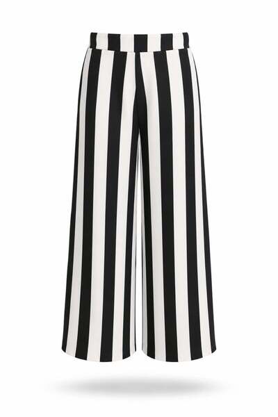 5in1Canpolat Crne prugaste široke pantalone 00201