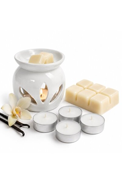 OEM Set de aromaterapie cu suport ceramic alb, ceară parfumată cu vanilie și ...