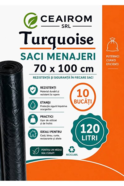Turquoise Saci Menajeri 120 Litri, 70 × 100 cm, 10 Bucăți, Rezistenți, Anti-S...