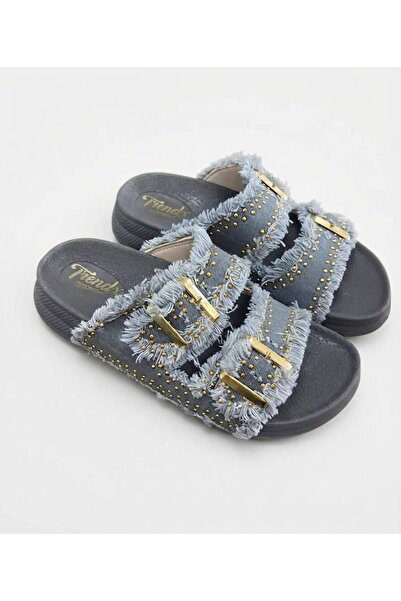 TRENDX Bellamor Women's Jean Denim Detailed Buckle and Stone Casual Slippers ...