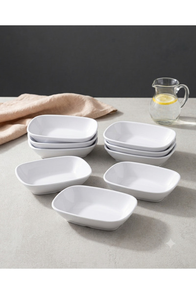BİODATA 12 Pieces White 100% Unbreakable Melamine Square Salad and Appetizer ...