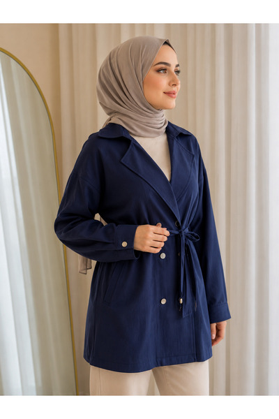 MYMAGAZİNE TUNİK BELDEN BÜZGÜLÜ KAP LACİVERT