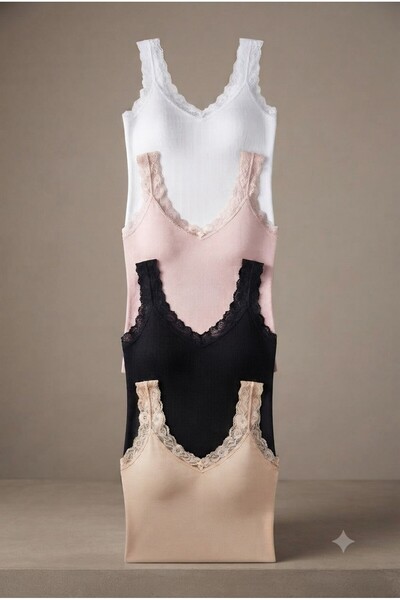 Lienna Women's Modal Cotton Lycra Lace Strap 4-Piece Undershirt L6K6K0T6Ka
