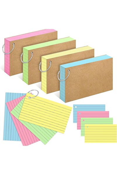 Arabest 200 PCS Index Cards with Ring,Punched Lined Flashcards,Ruled Notecard...