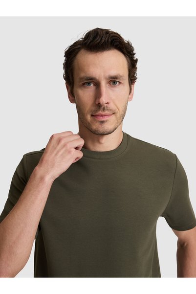 Cacharel Haki Regular Fit Pamuk Karışımlı Bisiklet Yaka T-shirt 50328348-VR027