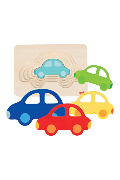 Goki Puzzle incastru Masinute colorate, 5 piese, 7toys