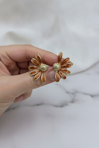 Jack Ferrero Stylish Daisy Design Yellow Coffee Tones Bijouterie Women's Earr...