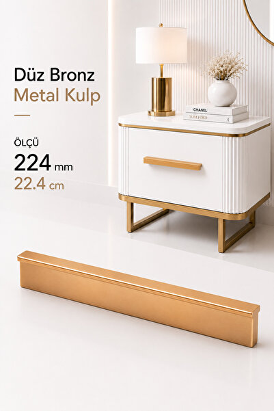 Badem10 Düz Bronz Metal Mobilya Kulp 224 mm 22 cm Uzun Çekmece Dolap Kapak Ku...
