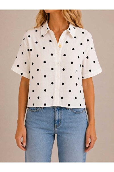 Benedetto New Season 100% Cotton Polka Dot Shirt Short Sleeve Casual Women's ...