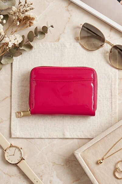 hadiora Women's Fuchsia Mini Patent Leather Wallet with Front Pocket