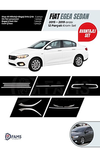 FAMS OTO AKSESUAR Fiat Egea 2015-2019 Sedan 12 Parça Krom Set (Cam Çıtası-Bag...