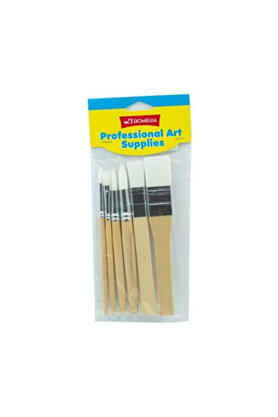 MC Micostore Pensula 1042, varfuri diferite, maner lemn, par alb, set 6 buc