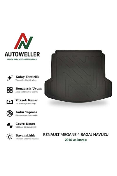 AutoWeller Renault Megane 4 2016 Sonrası Bagaj Havuzu | Sedan - Çift Cepli