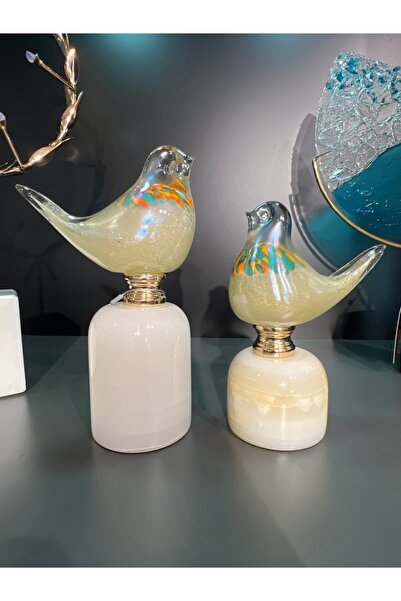 KARCILAR HOME STORE ikili cam kuş obje mermer kaideli
