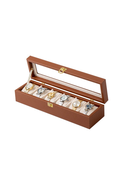 Güner Ofis 6-Piece Leather Watch Box with Glass Lid – Watch Storage and Colle...