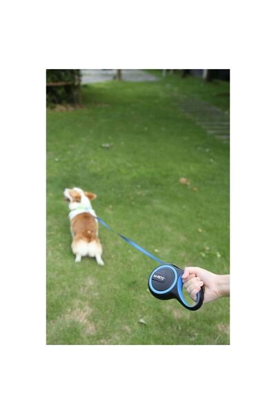 M-PETS Köpek Gezdirme Tasma Otomatik Mavi (M) 5M