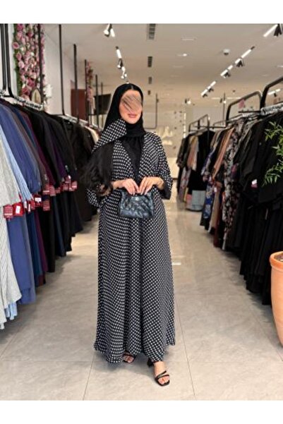 dar laha abaya Abaya D 5104 - with black and white polka dot chiffon half-clo...