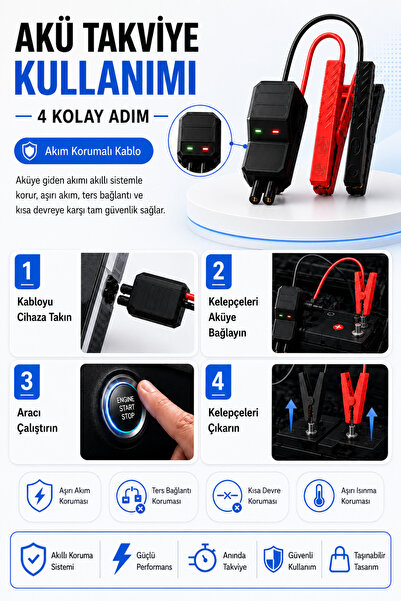 solvis 5’li Güç: Şarjlı Akü Takviye Cihazı, Lastik Şişirme Kompresörü, Powerbank, LED Fener ve Çanta Hediyeli
